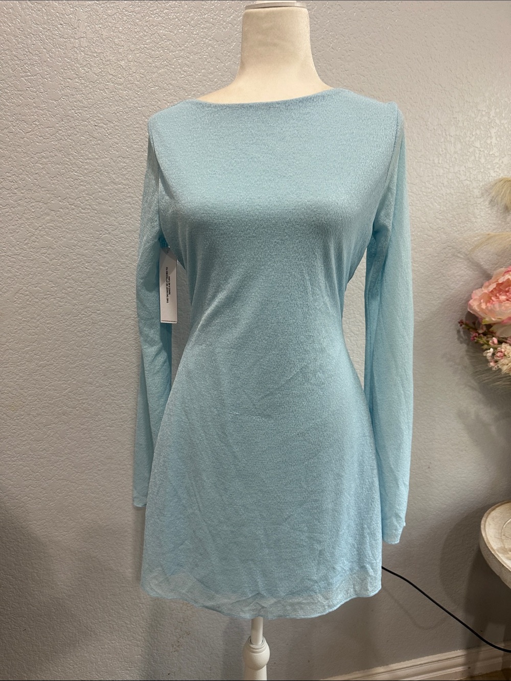 Princess Polly Pale Blue Long Sleeve Boatneck Dress